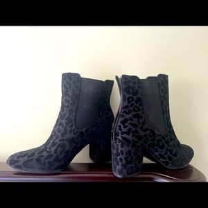 Torrid Leopard print velvet boots; black with light sparkle